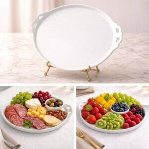 Scandinavian-Inspired White Ceramic Tray with Handles | Minimalist Design